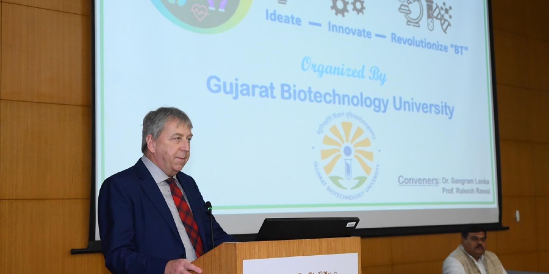 Principal gives a presentation at Gujarat Biotechnology University