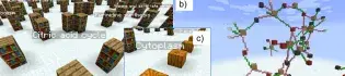 Screenshot from Metabocraft, with models made from blocks and blocks with names: Citruc acid, Cytoplasm and Pyrimide synthesis