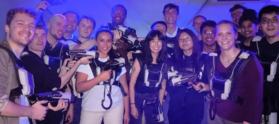 Wallace lab team members post laser tag social