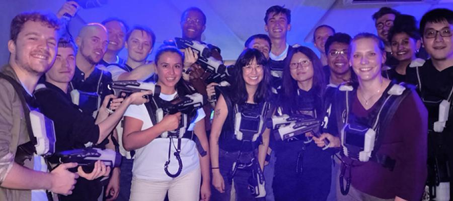 Wallace lab team members post laser tag social