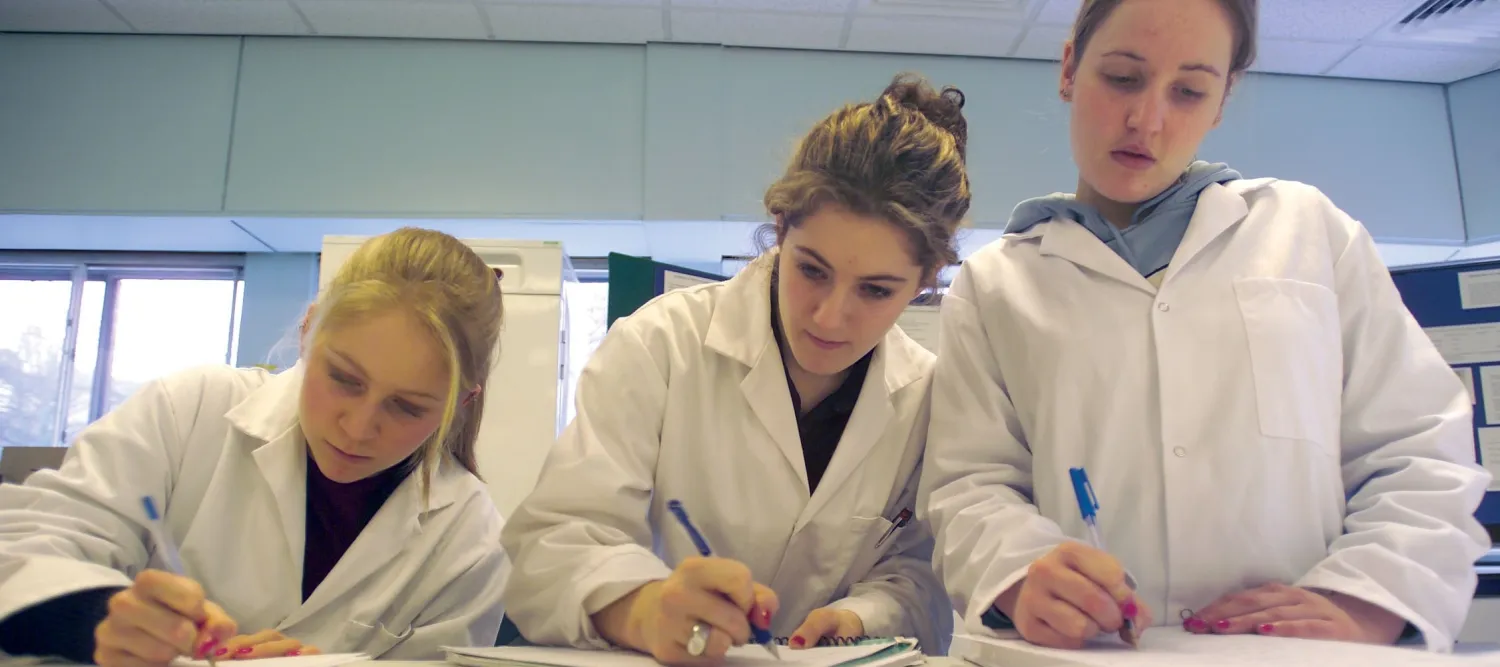 Students writing notes in a bacteriology lab