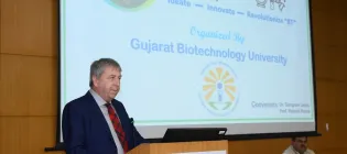 Principal gives a presentation at Gujarat Biotechnology University