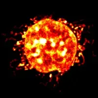 The nucleus and mitochondria of a cell false-coloured to look like the sun