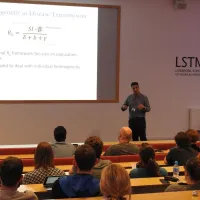 Pedro giving a talk about the lab's research at the Liverpool School of Hygiene and Tropical Medicine in 2018