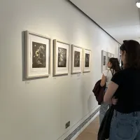 Students looking at artwork
