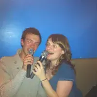 Photo of the lab group sitting with drinks 