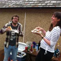 Photo of the lab group sitting with drinks 