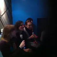 Photo of the lab group sitting with drinks 