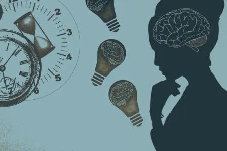 Graphic of a person thinking with lightbulbs around their head