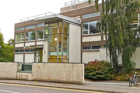 Photo of the front of the Rutherford building.