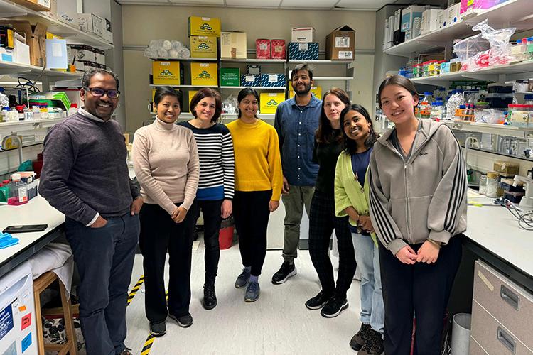 Group members with their Nepalese visitor in the lab