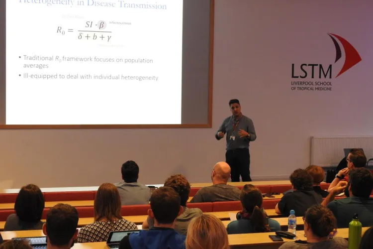 Pedro giving a talk about the lab's research at the Liverpool School of Hygiene and Tropical Medicine in 2018