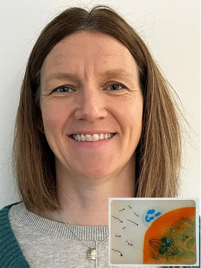Adele Marston with her tile artwork "It takes two".