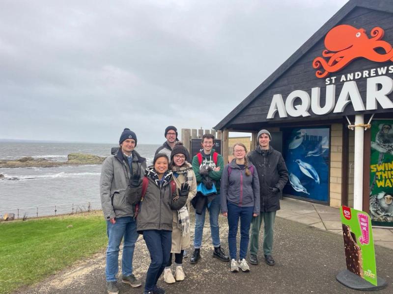 Lab group  at PopGroup St Andrews 2024, with Rowan Schley, Meng Lu, Alex, Lizzy Davies, Grace Doherty, Emily Haley, Ashley Tuffin.