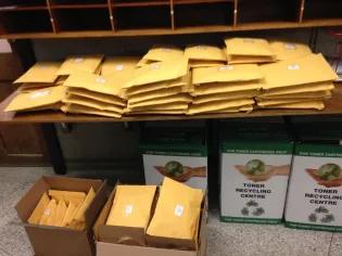 Photo of 100 Euphrasia collection kits in padded envolpes ready to post