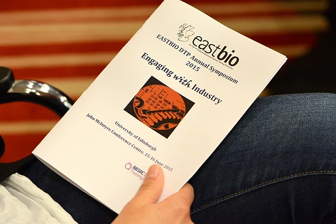 Photo of the Eastbio 2015 induction booklet being held on someone's lap