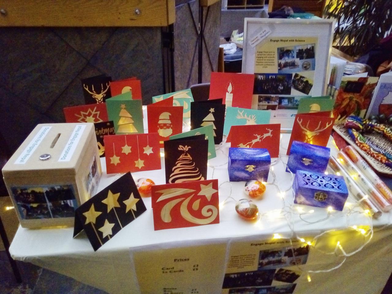 Christmas cards on sale, displayed on table