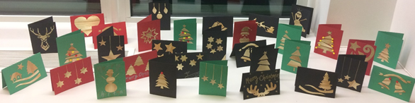 Christmas cards on sale, displayed on table