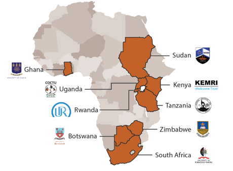 graphic of the African continent showing the locations of 9 Rapid Impact Projects