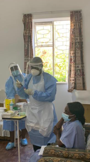 TIBA Zimbabwe team members collecting Covid-19 diagnostic samples from health workers